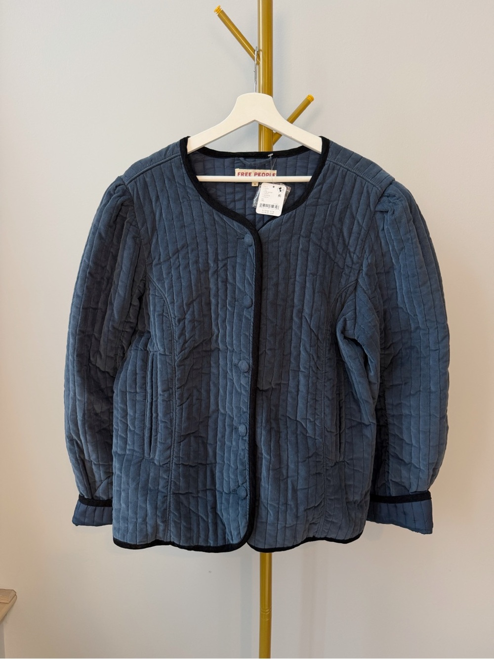 FREE PEOPLE Natalia Stretch Cotton Quilted Jacket - Dark Denim size XL